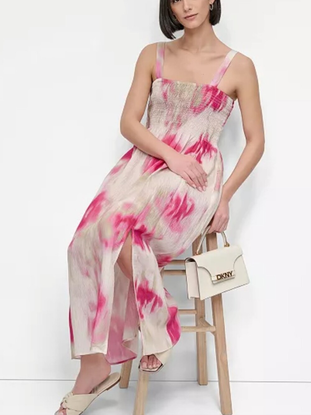 NWOT DKNY Printed Rumpled Voile Midi Dress   Large